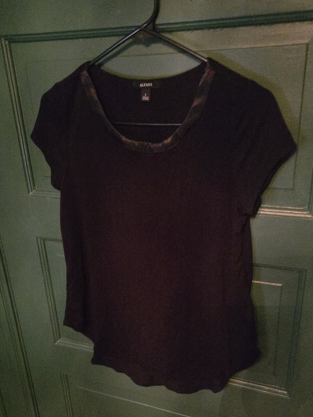 Alfani Black Short Sleeve Scoop-Neck Tee with Satin Trim